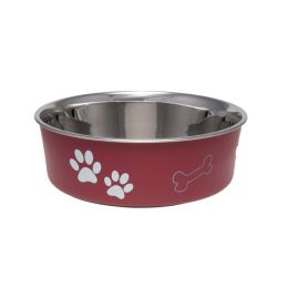 Loving Pets Classic Dog Bowl Paw Print and Bone Merlot Medium