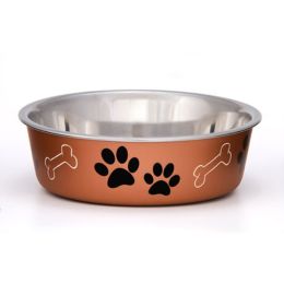 Loving Pets Metallic Dog Bowl Paw Print and Bone Copper Large