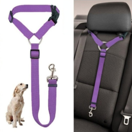 Solid Color Two-in-one Pet Car Seat Belt Nylon Lead Leash Backseat Safety Belt Adjustable Dogs Harness Collar Pet Accessories (Color: Purple)