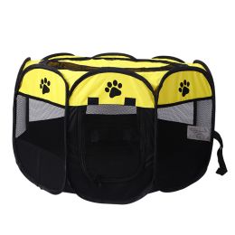 Folding Dog House Octagonal Cage Pet Cage Portable Pet Tent Large Dogs House (Color: Yellow)