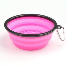 Portable Pet Feeder Travel Foldable Pet Dog Bowl Silicone Collapsible Slow 350ml/1000ml Feeding Bowl (Color: Pink)