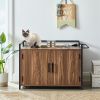 Hidden Cat Litter Box Furniture with Ventilation and Bench Seat;  Pet Crate with Iron and Wood Sturdy Structure