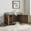 Hidden Cat Litter Box Furniture with Ventilation and Bench Seat;  Pet Crate with Iron and Wood Sturdy Structure