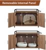 Hidden Cat Litter Box Furniture with Ventilation and Bench Seat;  Pet Crate with Iron and Wood Sturdy Structure